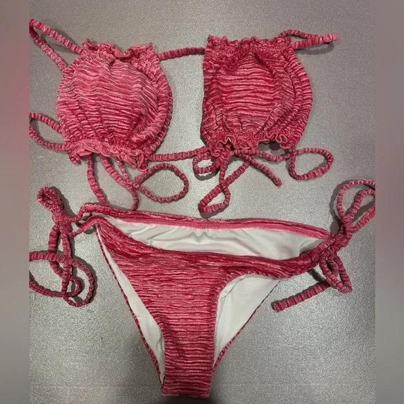 Velvet Ruched Bandeau tie side Bikini swimsuit - Picture 4 of 6